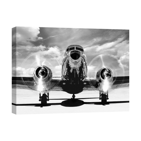 Tableau impression sur toile noir et blanc avion vintage Airplane taking off Promotion
