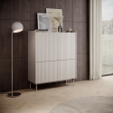 Buffet haut 4 portes rainurées séjour beige Bitter Promotion