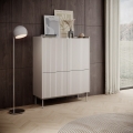 Buffet haut 4 portes rainurées séjour beige Bitter Promotion
