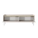 Meuble TV bas moderne 2 portes abattantes beige 153x50x38 Bitter Offre