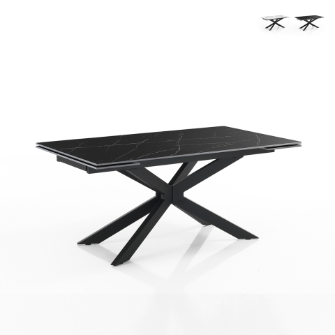 Table extensible 90x160-220 pieds croisés effet marbre Ward Marble Promotion