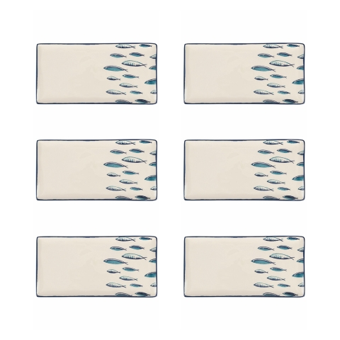Ensemble de 6 assiettes rectangulaires en céramique de service 29x15cm Marechiaro Promotion