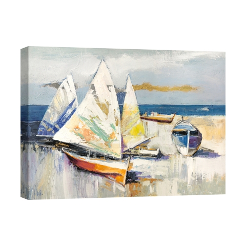 Tableau moderne impression sur toile Barche sulla spiaggia Luigi Florio Promotion