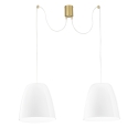 Suspension à deux lumières en métal doré et verre blanc Ares LS Vente
