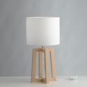 Lampe de table en bois naturel avec abat-jour en tissu blanc Berry LT Promotion
