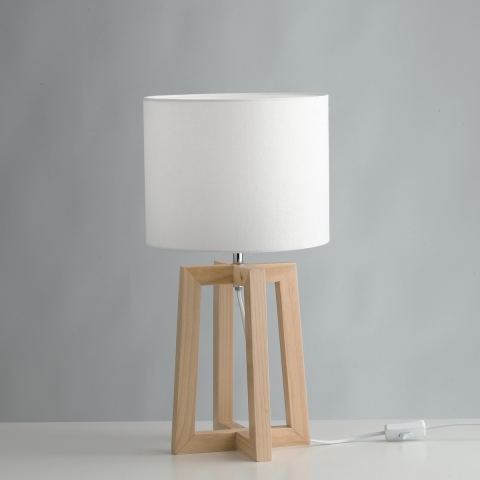 Lampe de table en bois naturel avec abat-jour en tissu blanc Berry LT Promotion