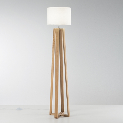 Lampadaire en bois naturel avec abat-jour en tissu blanc Berry PT Promotion