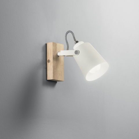 Applique Eda AP en bois et métal blanc, lumière orientable, style scandinave Promotion