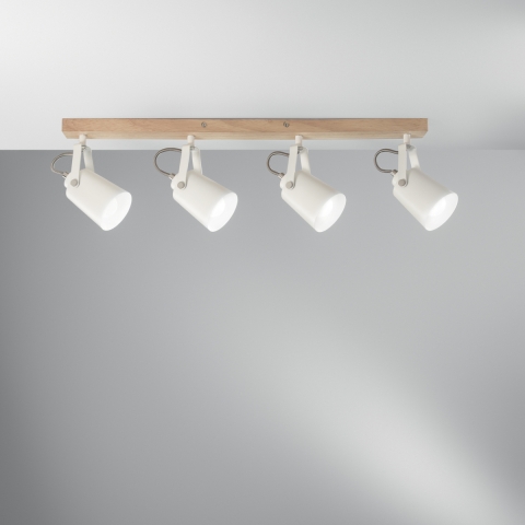 Plafonnier en bois et métal avec quatre spots pivotants Eda LS4 Promotion