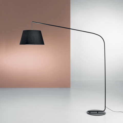 Lampadaire moderne courbé en métal noir avec abat-jour en tissu 180cm Enjoy Promotion