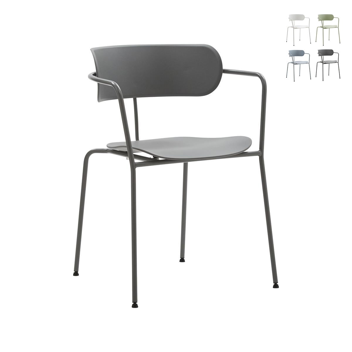 Ensemble de 4 chaises modernes en métal et polypropylène Asmar