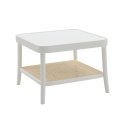 Table basse carrée en bois laqué avec étagère en paille de Vienne Thomas Remises