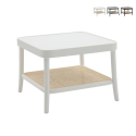 Table basse carrée en bois laqué avec étagère en paille de Vienne Thomas Promotion