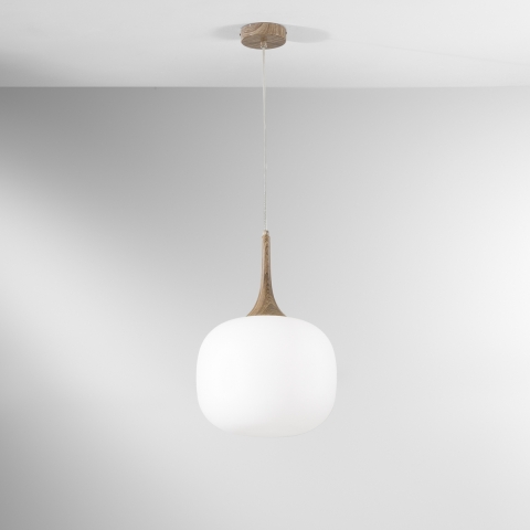 Suspension moderne avec abat-jour en verre opale blanc Jaipur Promotion