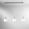 Suspension effet bois 3 lumières verre blanc opale Jaipur Promotion