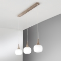 Suspension effet bois 3 lumières verre blanc opale Jaipur Vente