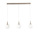 Suspension effet bois 3 lumières verre blanc opale Jaipur Offre