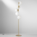 Lampadaire en métal doré avec 5 abat-jours en verre blanc soufflé Ripple Vente