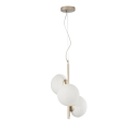 Lustre en métal doré 3 lumières en verre blanc pour salon Ripple Vente