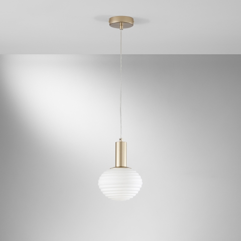 Suspension moderne dorée avec boule lumineuse blanche Ripple Promotion