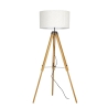Lampadaire trépied en bois avec abat-jour en tissu blanc Studios Vente