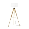 Lampadaire trépied en bois avec abat-jour en tissu blanc Studios Offre