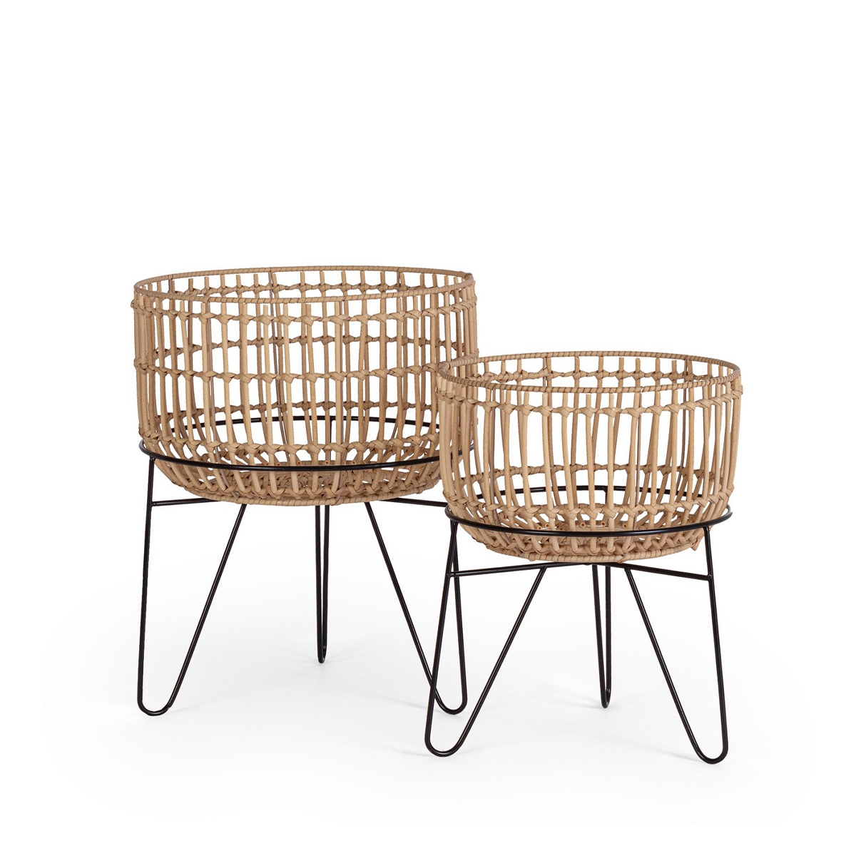 Lot de 2 supports pour plantes en rotin style bohème chic Yulian Promotion Lot de 2 supports pour plantes en rotin style bohème chic Yulian Promotion