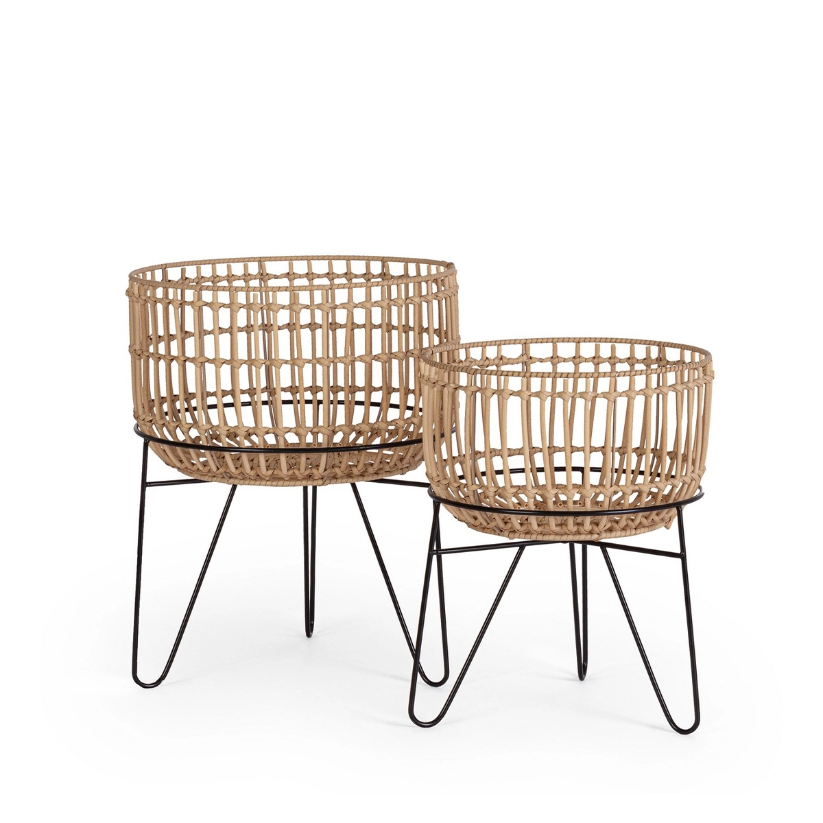 Lot de 2 supports pour plantes en rotin style bohème chic Yulian