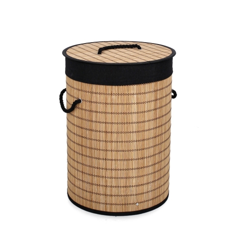 Panier à linge cylindrique en bambou avec doublure noire 35x50 Sintia Promotion