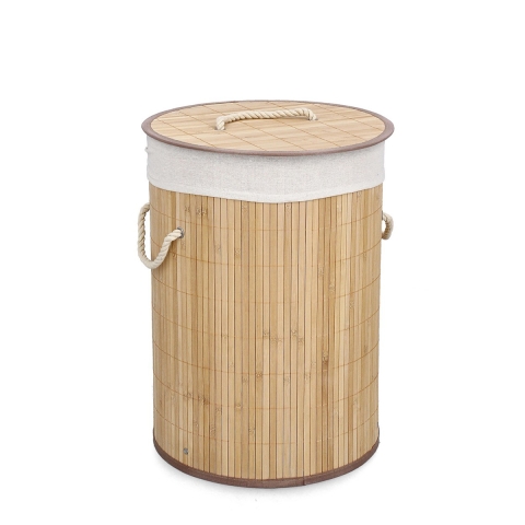 Panier à linge rond en bambou avec doublure blanche 35x50cm Ananda Promotion