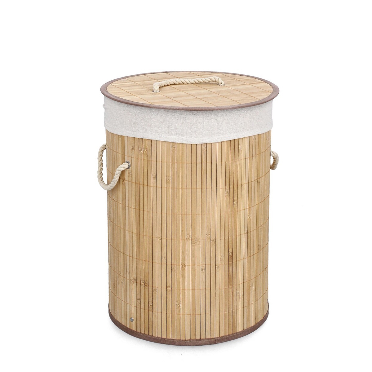 Panier à linge rond en bambou avec doublure blanche 35x50cm Ananda