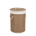 Panier rond porte-linge en bambou avec doublure beige 35x50 Zahara Promotion
