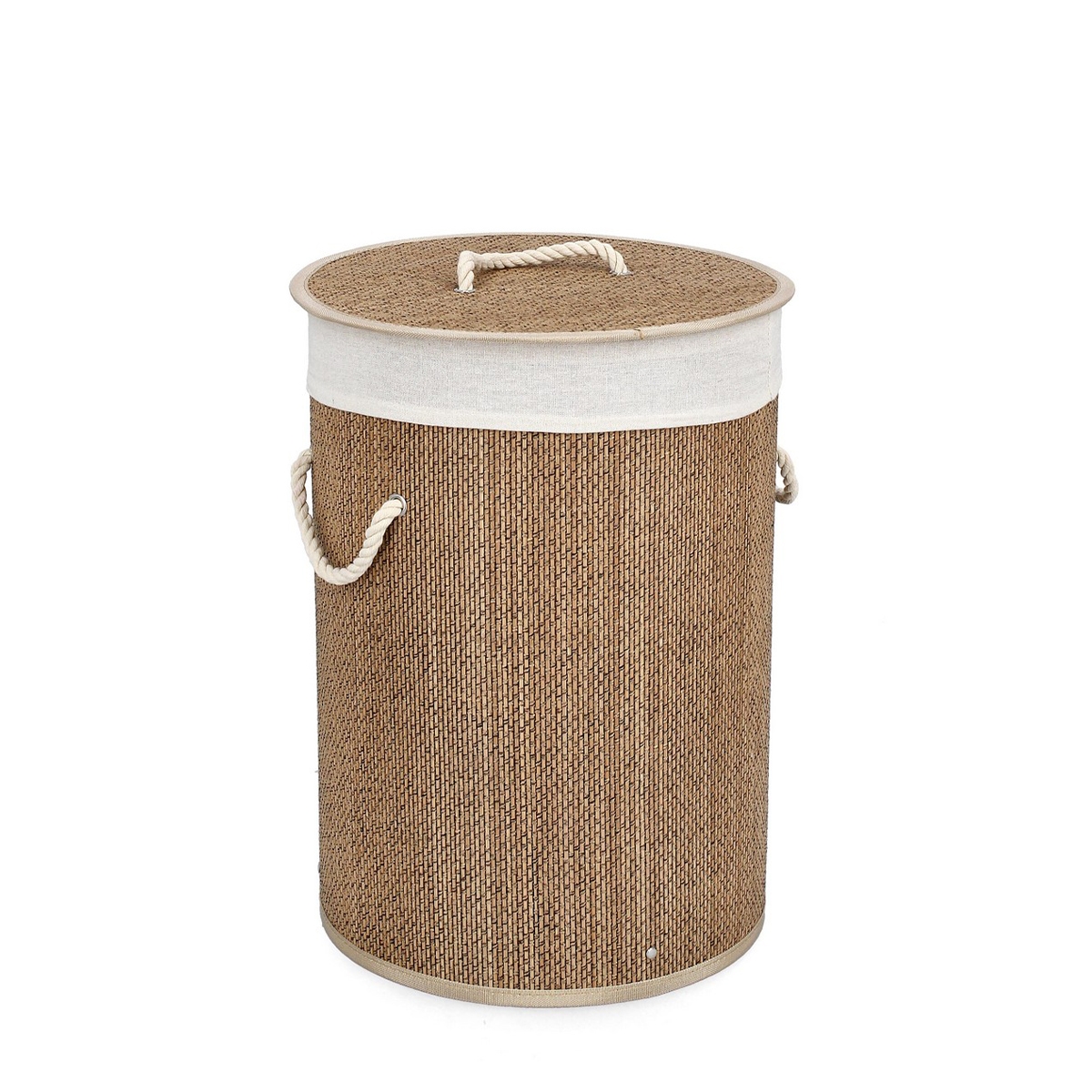 Panier rond porte-linge en bambou avec doublure beige 35x50 Zahara Promotion Panier rond porte-linge en bambou avec doublure beige 35x50 Zahara Promotion