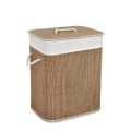 Panier à linge rectangulaire pour salle de bain en bambou housse beige Zahara Promotion