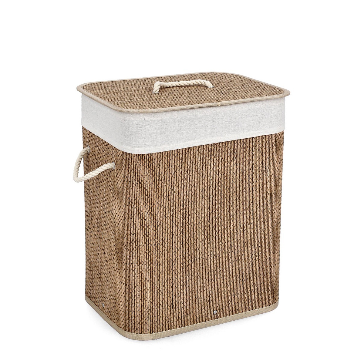 Panier à linge rectangulaire pour salle de bain en bambou housse beige Zahara