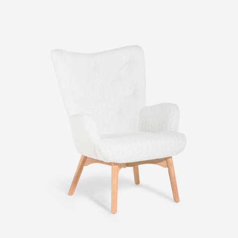 Fauteuil moderne style bergère en tissu bouclé blanc Wani Promotion