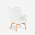 Fauteuil moderne style bergère en tissu bouclé blanc Wani Promotion