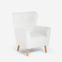 Fauteuil bergère moderne de salon en tissu bouclé blanc Kamo Promotion