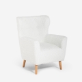 Fauteuil bergère moderne de salon en tissu bouclé blanc Kamo Promotion