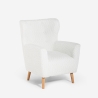 Fauteuil bergère moderne de salon en tissu bouclé blanc Kamo Promotion