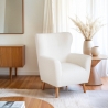 Fauteuil bergère moderne de salon en tissu bouclé blanc Kamo Vente