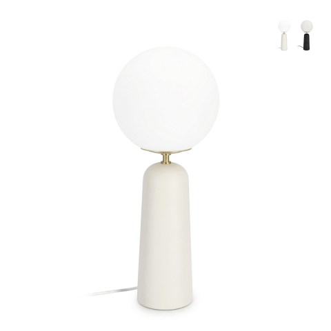 Lampe de table design moderne abat-jour rond en verre dépoli Delphine Promotion