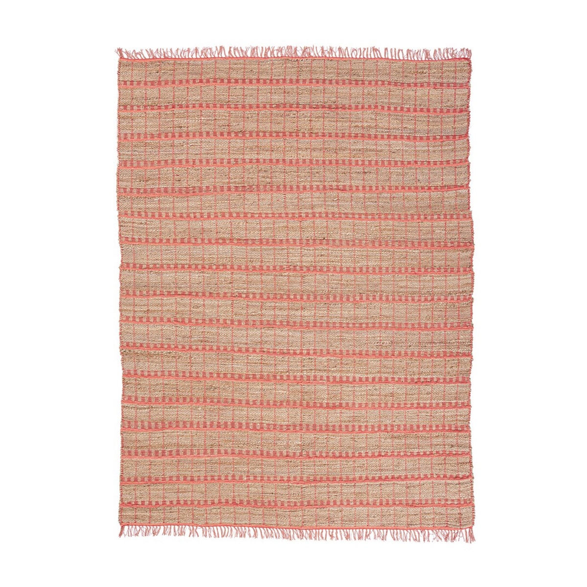 Tapis de salon 160x230 cm en jute et coton rose fait main Ruanda