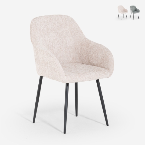Chaise moderne en velours chenille avec accoudoirs pour salle à manger cuisine Daiva Promotion