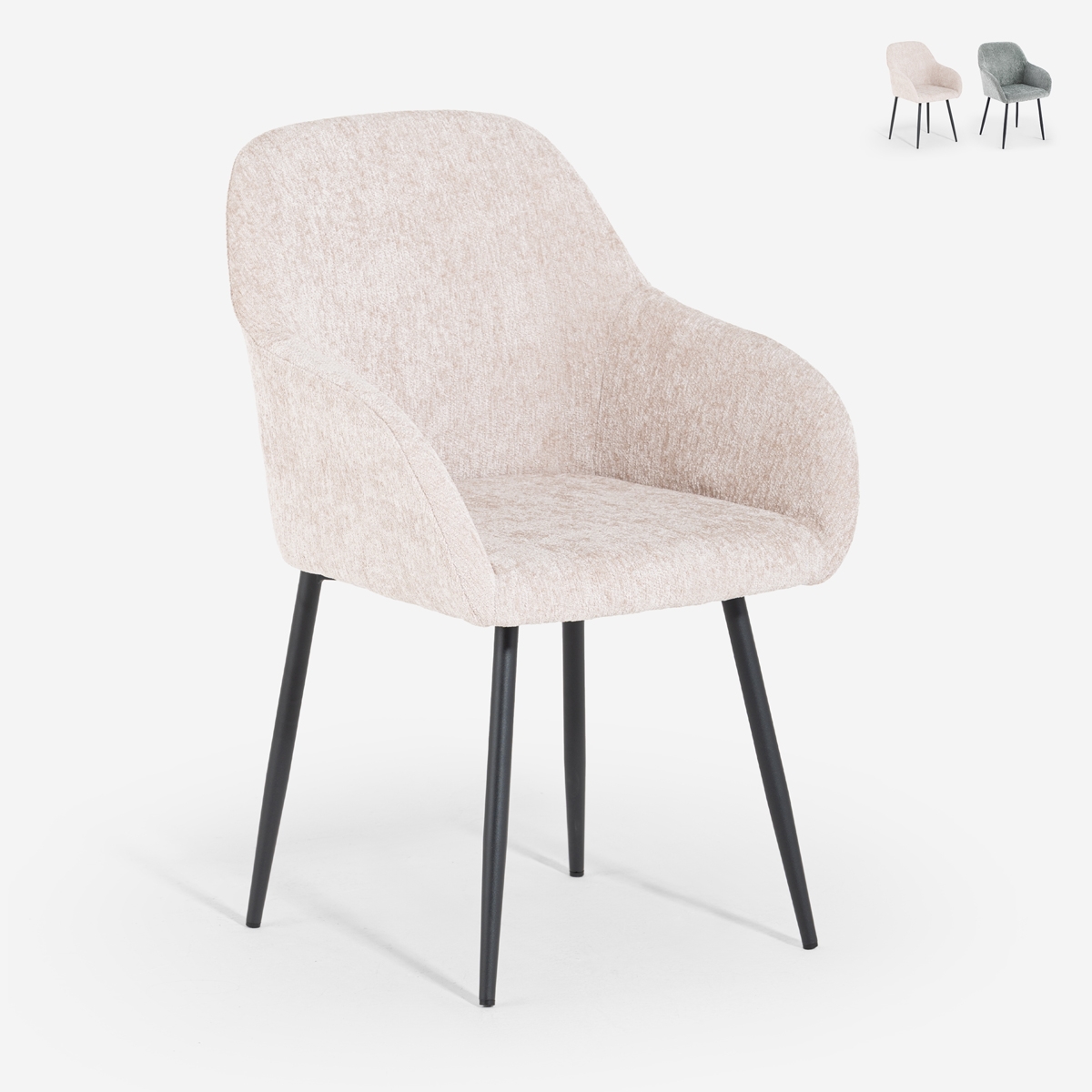 Chaise moderne en velours chenille avec accoudoirs pour salle à manger cuisine Daiva Promotion