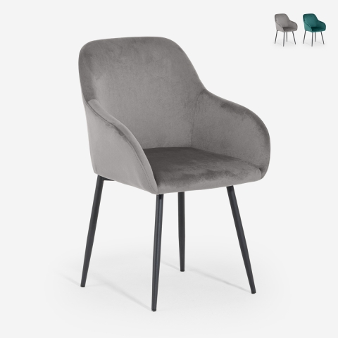 Chaise fauteuil en velours avec accoudoirs pour salle à manger Karta Promotion