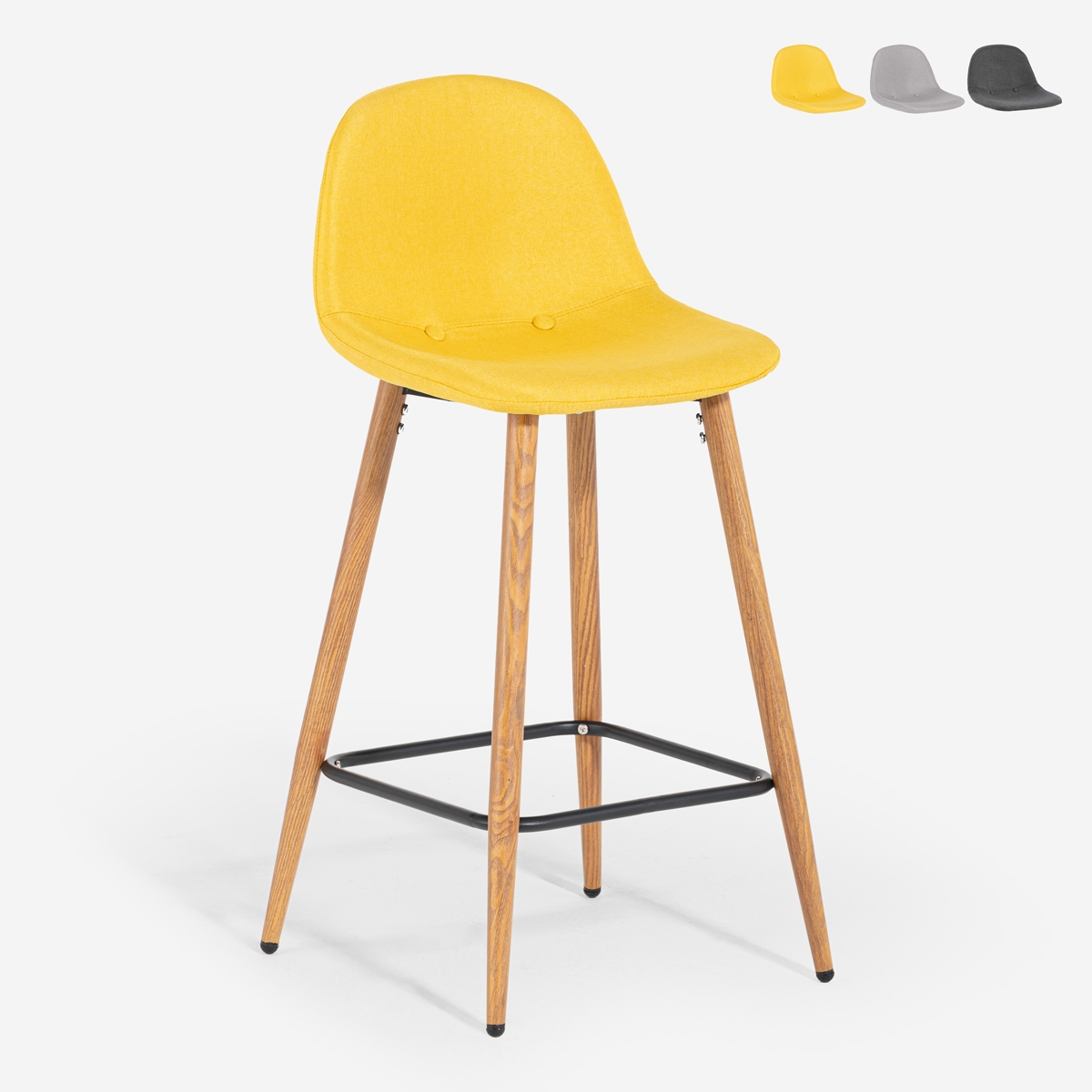 Tabouret de bar haut cuisine style nordique en tissu avec dossier Shona