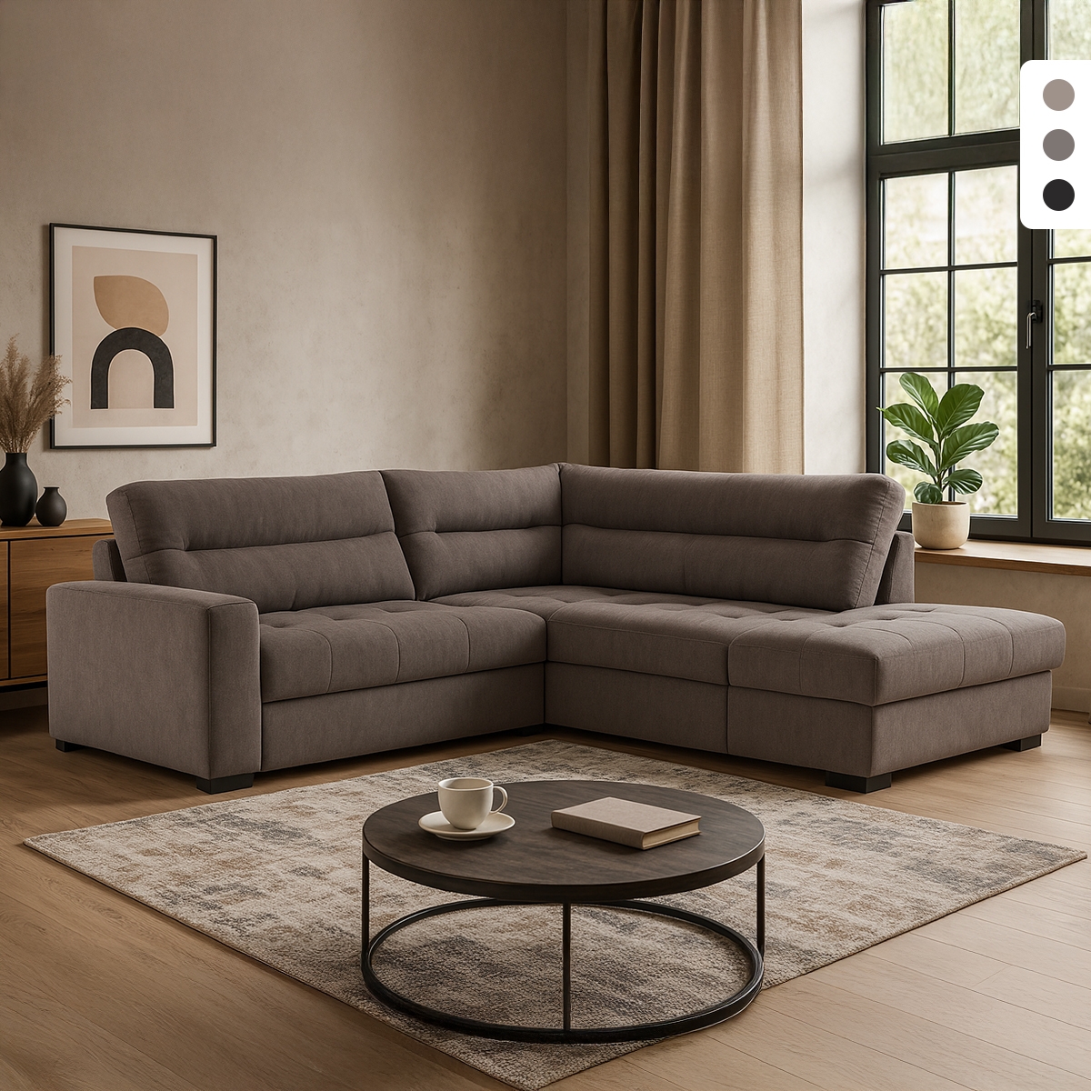 Canapé d'angle 3 places moderne en tissu avec méridienne à droite Rocca Promotion Canapé d'angle 3 places moderne en tissu avec méridienne à droite Rocca Promotion