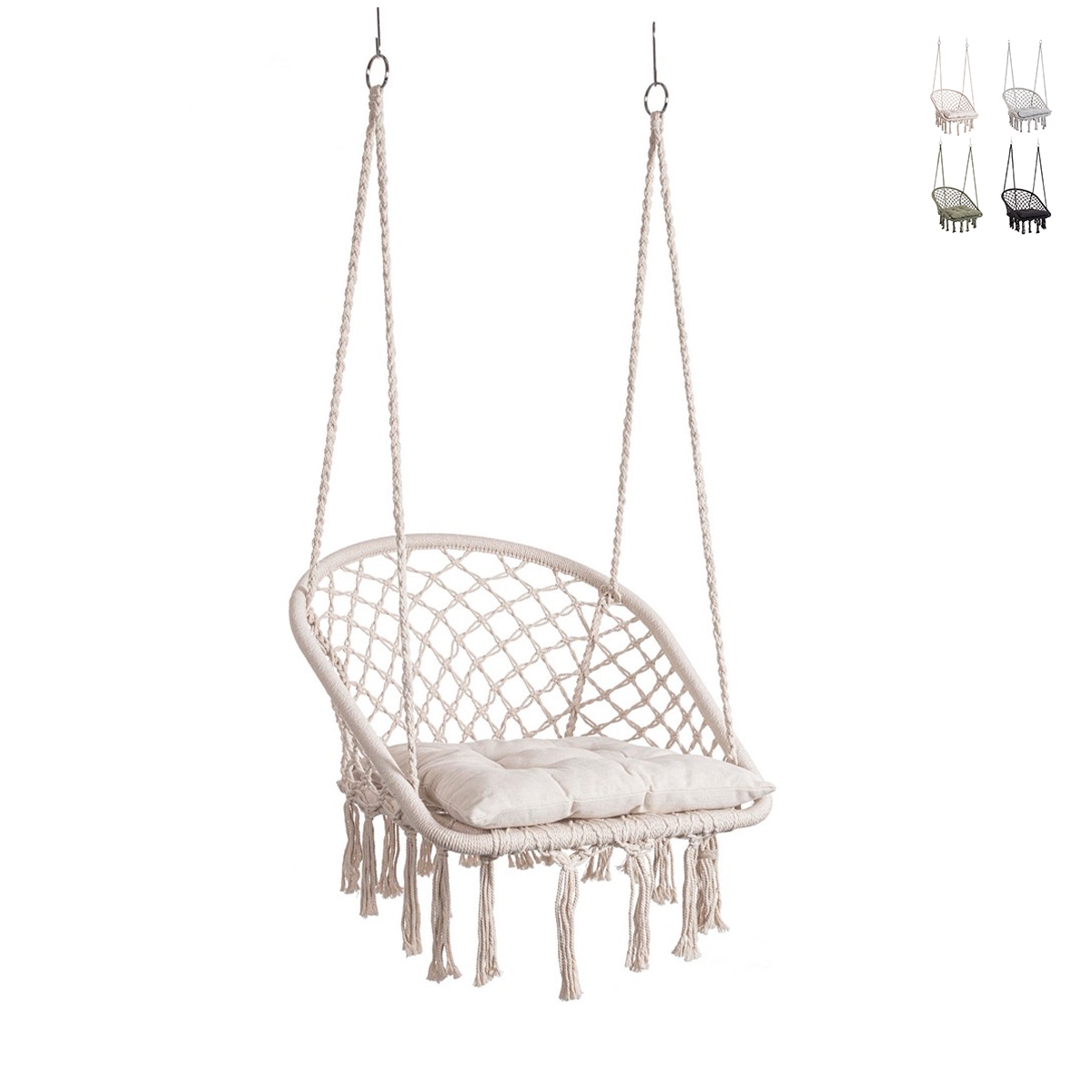 Fauteuil suspendu hamac de jardin avec coussin 88x130cm Javier Promotion Fauteuil suspendu hamac de jardin avec coussin 88x130cm Javier Promotion