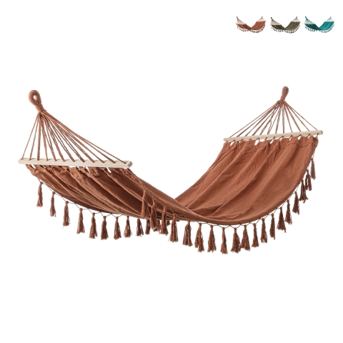 Hamac de jardin style bohème chic en coton et bois 200x100cm Juan Promotion